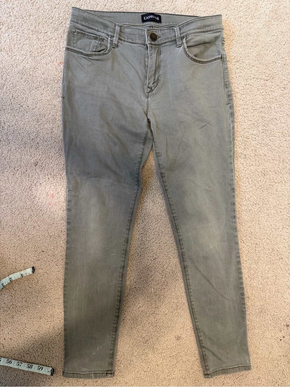 Express Mid Rise Legging Jeans Army Olive Green Skinny Ankle Denim Stretch 4S